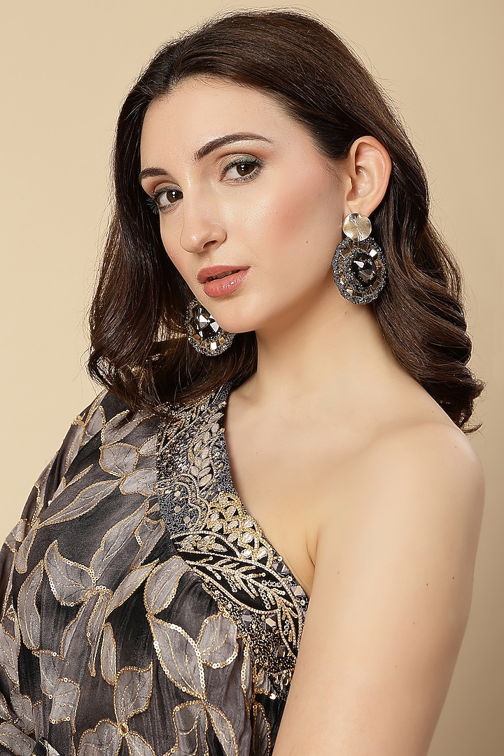 Grey Chinon & Banarasi Printed Wedding Sharara Set by Vannikaa Malik at Pernia's Pop Up Shop