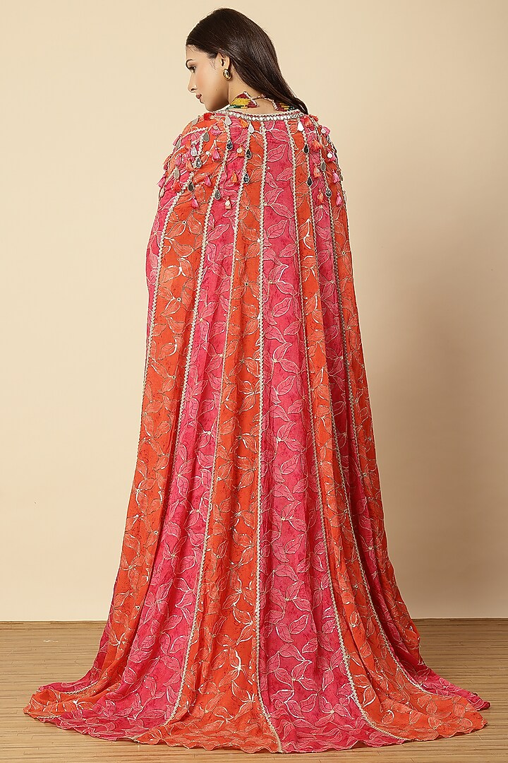Rani Rust Chinon Mirror Work & Floral Printed Wedding Sharara Set by Vannikaa Malik at Pernia's Pop Up Shop