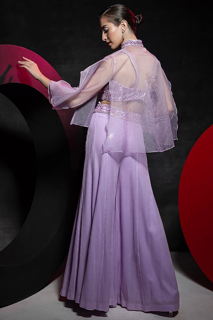 Lavender Self-Embroidered Georgette Palazzo Set by Vannikaa Malik at Pernia's Pop Up Shop