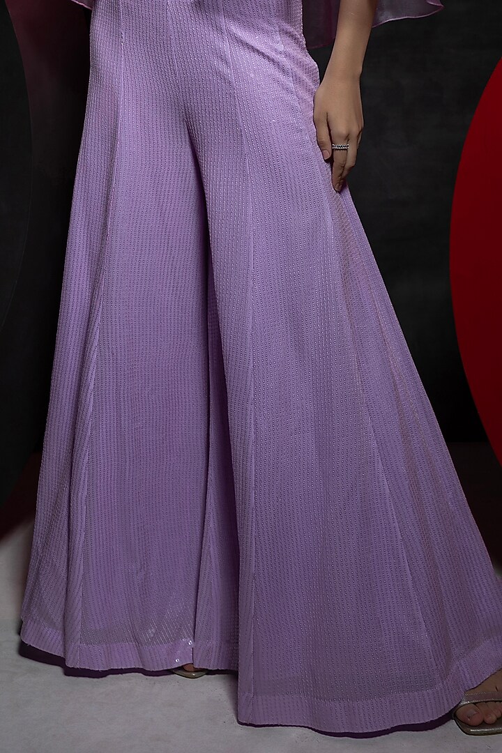 Lavender Self-Embroidered Georgette Palazzo Set by Vannikaa Malik at Pernia's Pop Up Shop