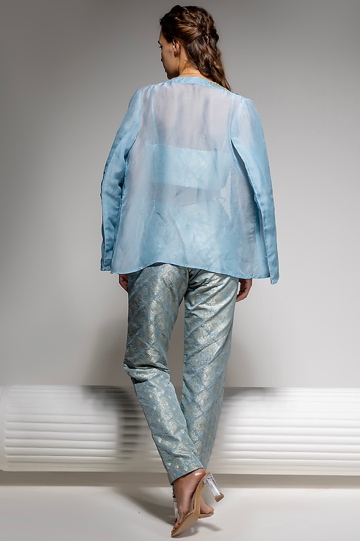 Powder Blue Organza Hand & Machine Embroidered Jacket Set by Vannikaa Malik at Pernia's Pop Up Shop