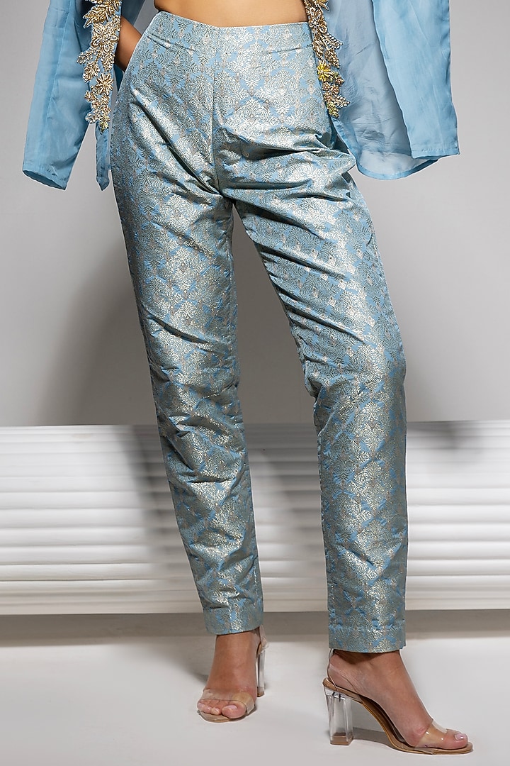 Powder Blue Organza Hand & Machine Embroidered Jacket Set by Vannikaa Malik at Pernia's Pop Up Shop