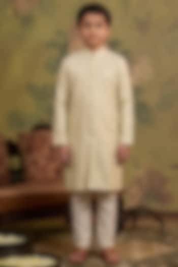 Pearl White Soft Silk Sequin Embroidered Kurta Set For Boys by Vanshik Kids at Pernia's Pop Up Shop
