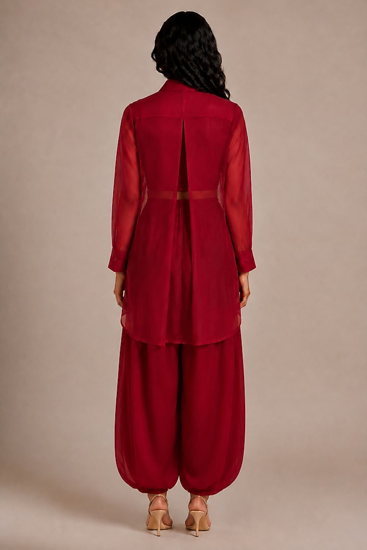 Red Organza Applique Embroidered Co-Ord Set by Vanshika Agarwal Label at Pernia's Pop Up Shop