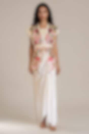 White Bamberg Silk Draped Skirt Set by Vanshika Agarwal Label at Pernia's Pop Up Shop