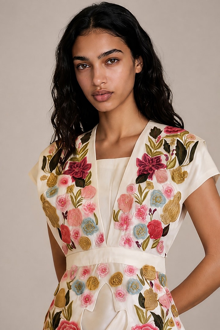 White Bamberg Silk Draped Skirt Set by Vanshika Agarwal Label at Pernia's Pop Up Shop