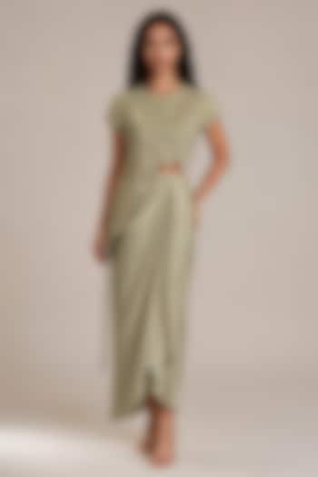 Pista Green Satin Draped Skirt Set by Vanshika Agarwal Label at Pernia's Pop Up Shop