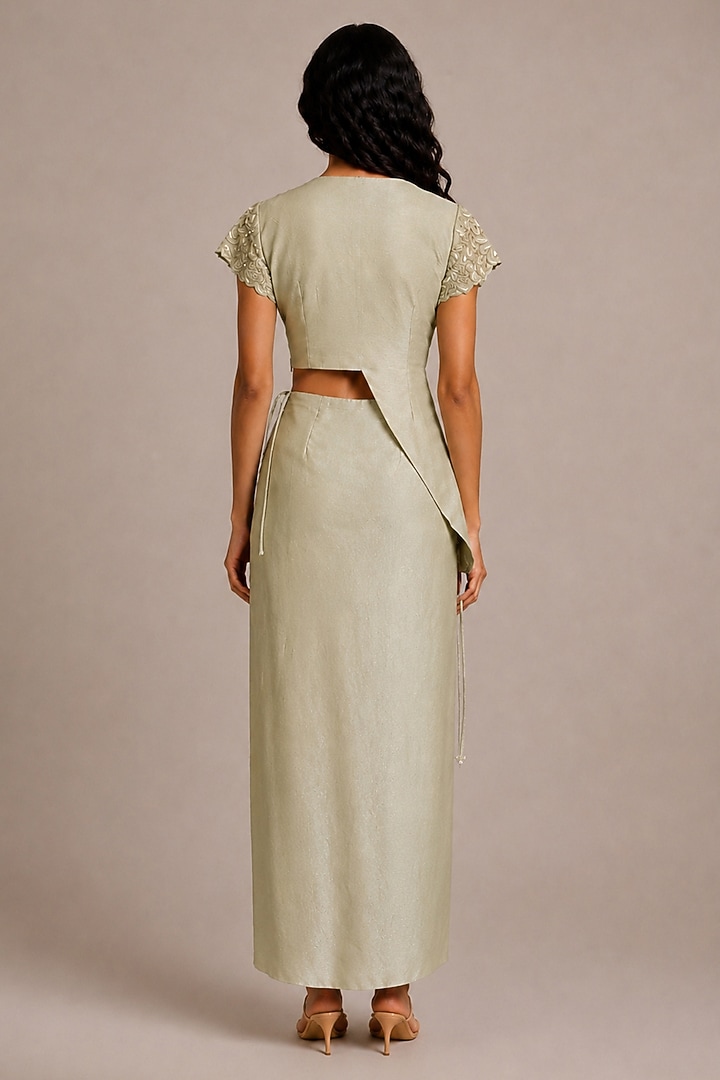 Pista Green Satin Draped Skirt Set by Vanshika Agarwal Label at Pernia's Pop Up Shop
