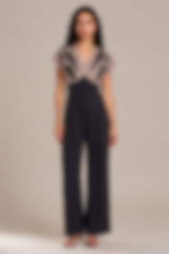 Black & Grey Bamberg Embroidered Jumpsuit by Vanshika Agarwal Label at Pernia's Pop Up Shop