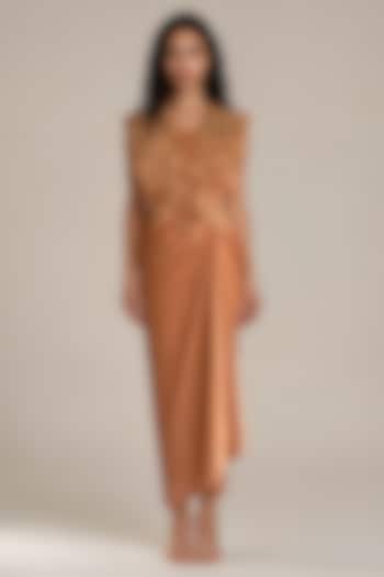 Mustard Satin Draped Vacation Dress With Overlay by Vanshika Agarwal Label at Pernia's Pop Up Shop