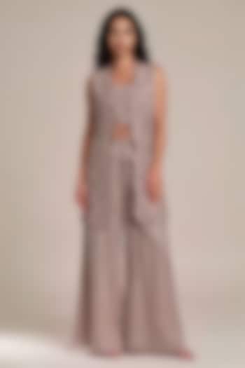 Grey Bamberg Silk Embroidered Co-Ord Set by Vanshika Agarwal Label at Pernia's Pop Up Shop