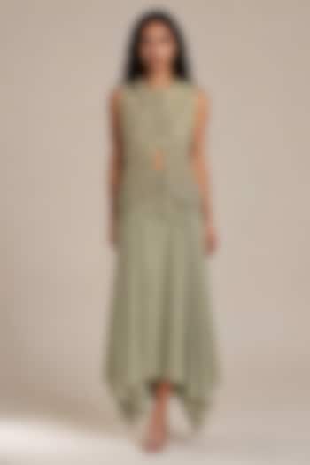 Pista Green Bamberg Silk Asymmetric Skirt Set by Vanshika Agarwal Label at Pernia's Pop Up Shop