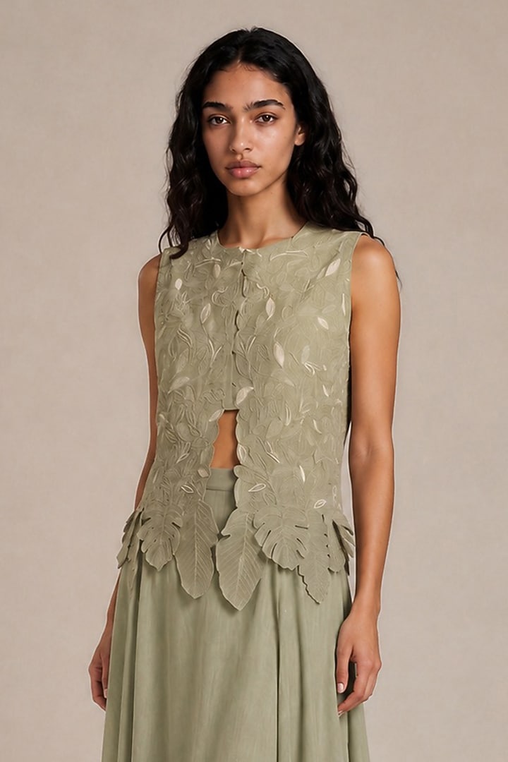 Pista Green Bamberg Silk Asymmetric Skirt Set by Vanshika Agarwal Label at Pernia's Pop Up Shop