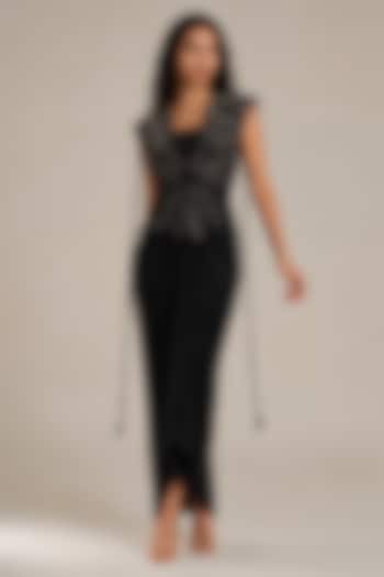 Black Satin Draped Vacation Dress With Overlay by Vanshika Agarwal Label at Pernia's Pop Up Shop