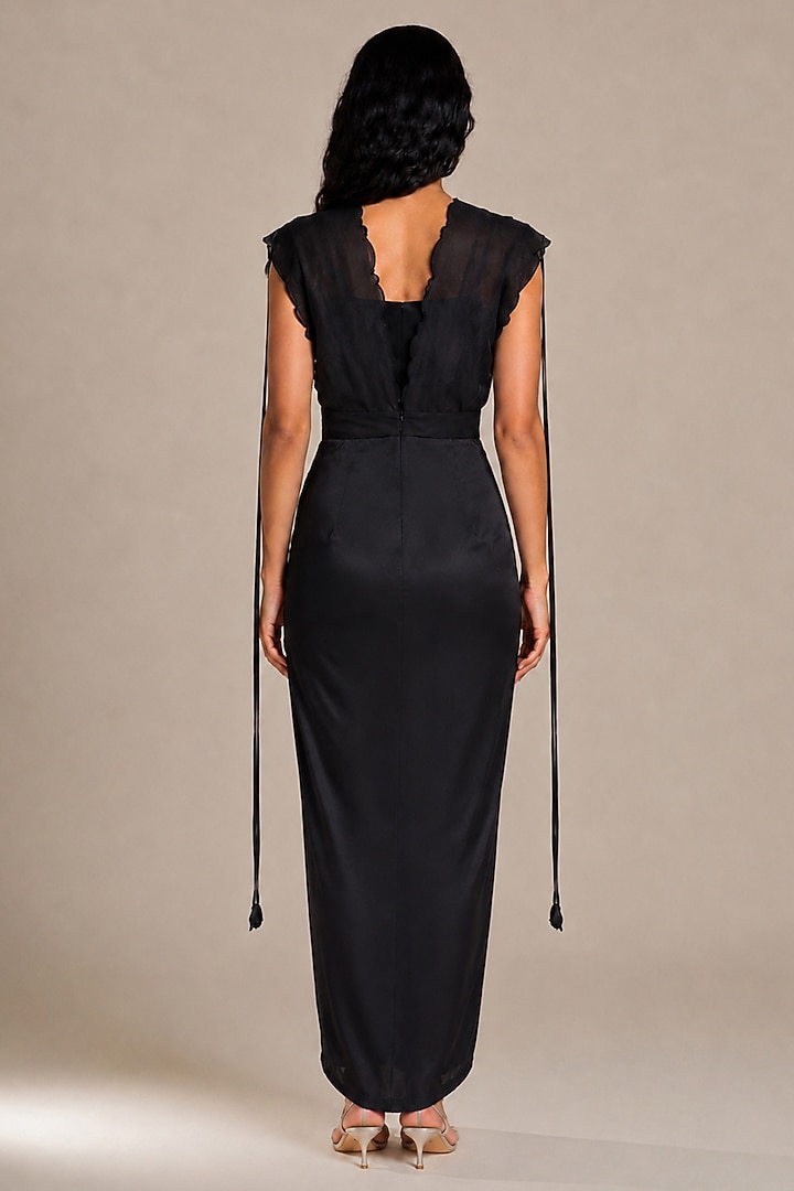 Black Satin Draped Vacation Dress With Overlay by Vanshika Agarwal Label at Pernia's Pop Up Shop