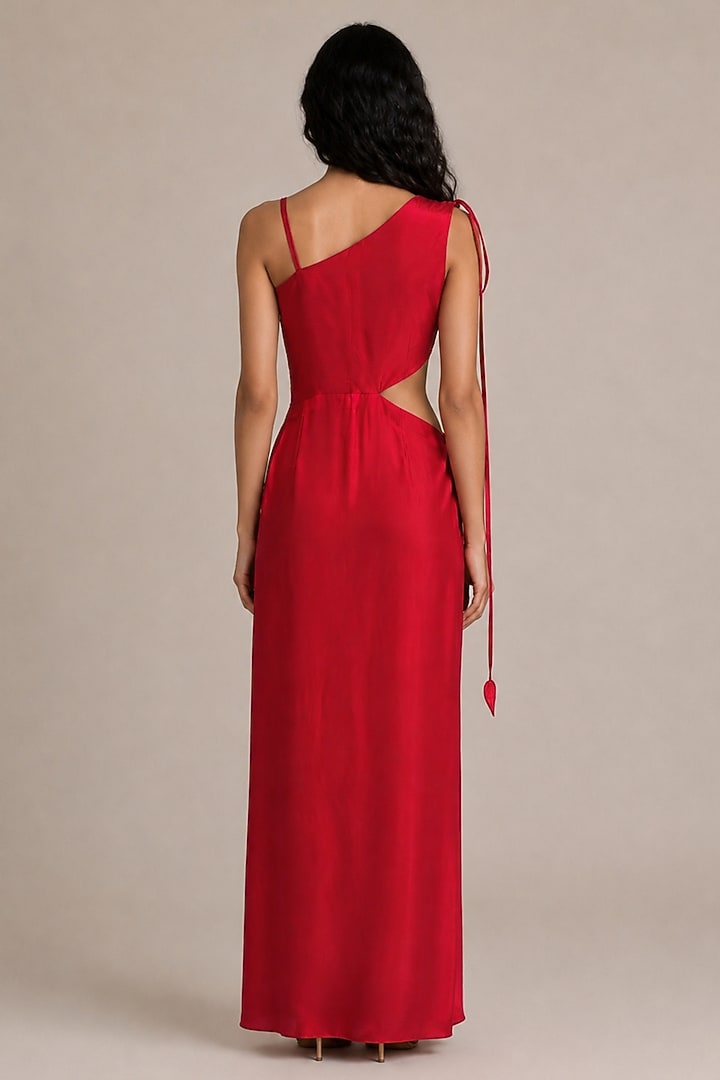 Red Satin Draped Vacation Dress by Vanshika Agarwal Label at Pernia's Pop Up Shop
