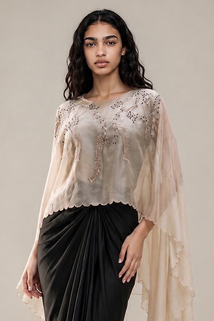 Black Satin Asymmetric Skirt Set by Vanshika Agarwal Label at Pernia's Pop Up Shop