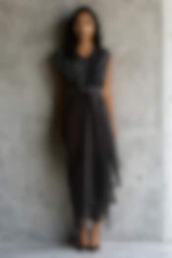Black Organza & Satin Draped Skirt Set by Vanshika Agarwal Label at Pernia's Pop Up Shop
