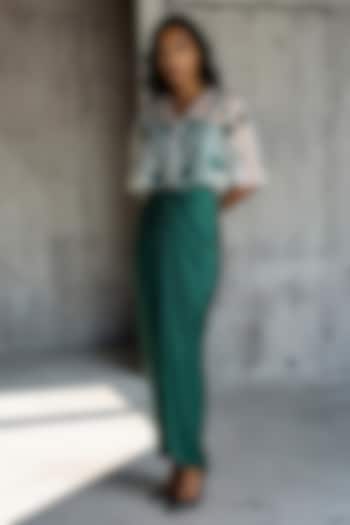 Deep Green Satin Draped Vacation Dress With Cape by Vanshika Agarwal Label at Pernia's Pop Up Shop