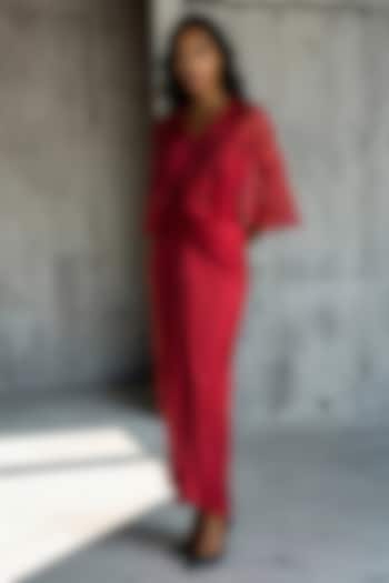Red Satin Draped Vacation Dress With Cape by Vanshika Agarwal Label at Pernia's Pop Up Shop