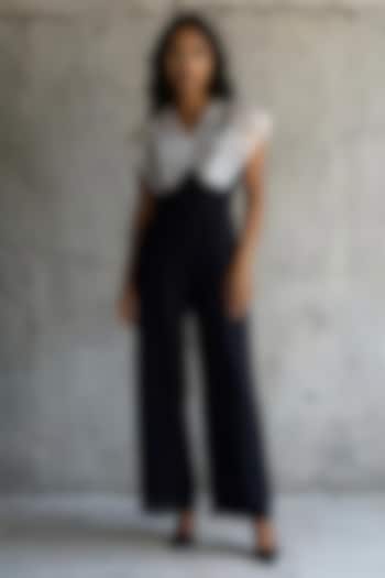 Black & White Double Georgette Hand Embroidered Jumpsuit by Vanshika Agarwal Label at Pernia's Pop Up Shop