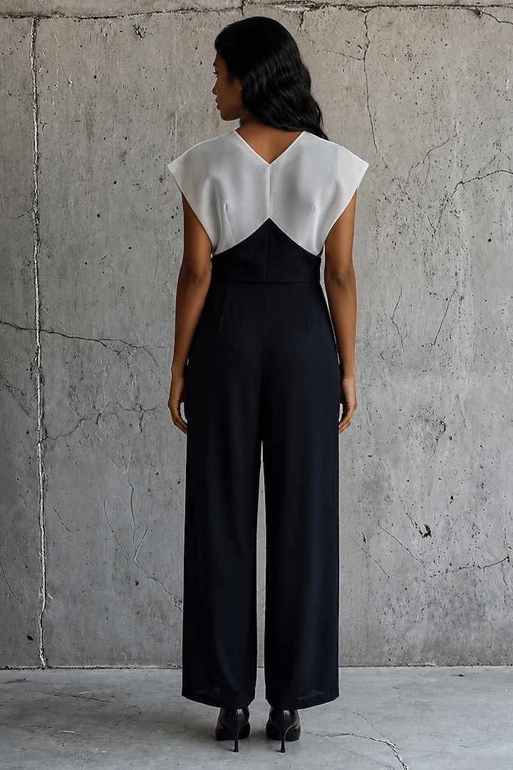 Black & White Double Georgette Hand Embroidered Jumpsuit by Vanshika Agarwal Label at Pernia's Pop Up Shop