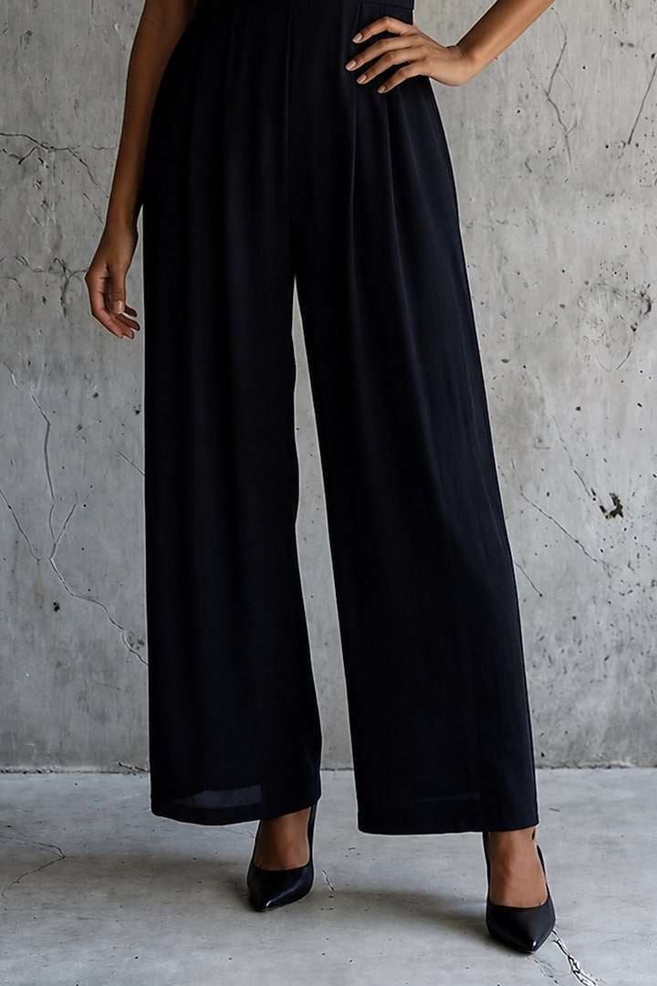 Black & White Double Georgette Hand Embroidered Jumpsuit by Vanshika Agarwal Label at Pernia's Pop Up Shop