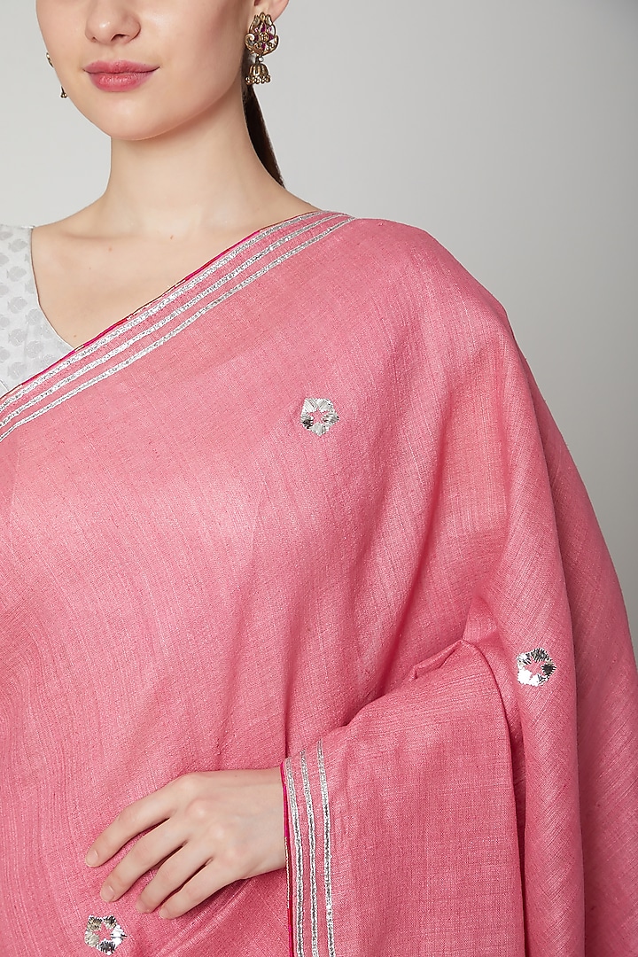 Pink Matka Silk Mukaish Embroidered Handwoven Party Wear Saree Set by Varastraa at Pernia's Pop Up Shop