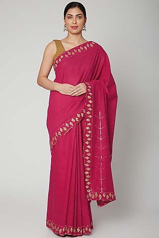 Purple Zardosi Embroidered Saree Set by Varastraa
