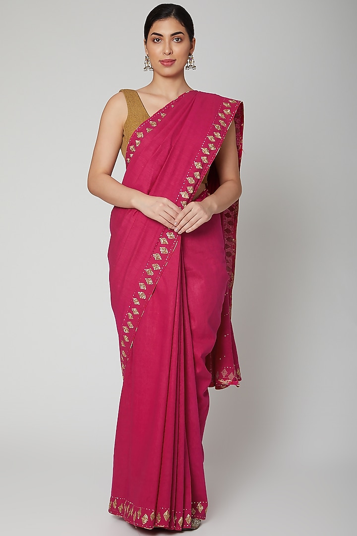 Purple Zardosi Embroidered Party Wear Saree Set by Varastraa at Pernia's Pop Up Shop