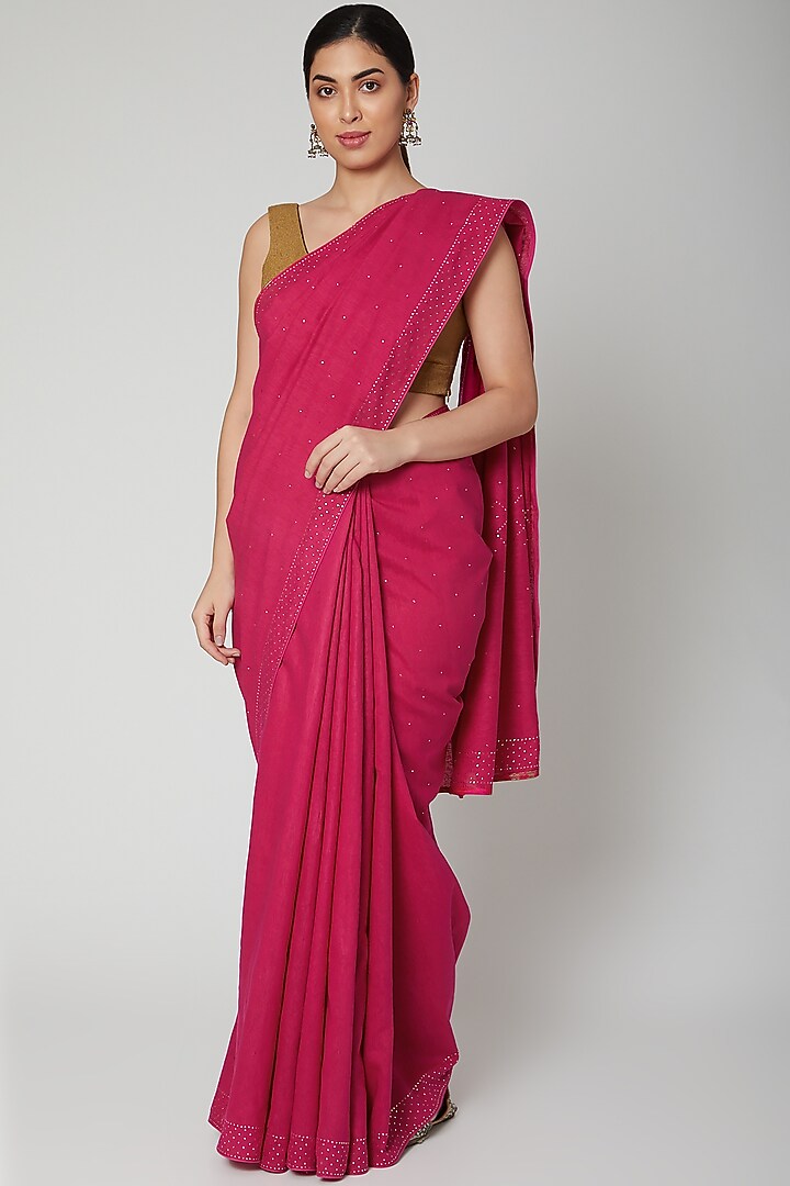 Rani Pink Mukaish Embroidered Party Wear Saree Set by Varastraa at Pernia's Pop Up Shop