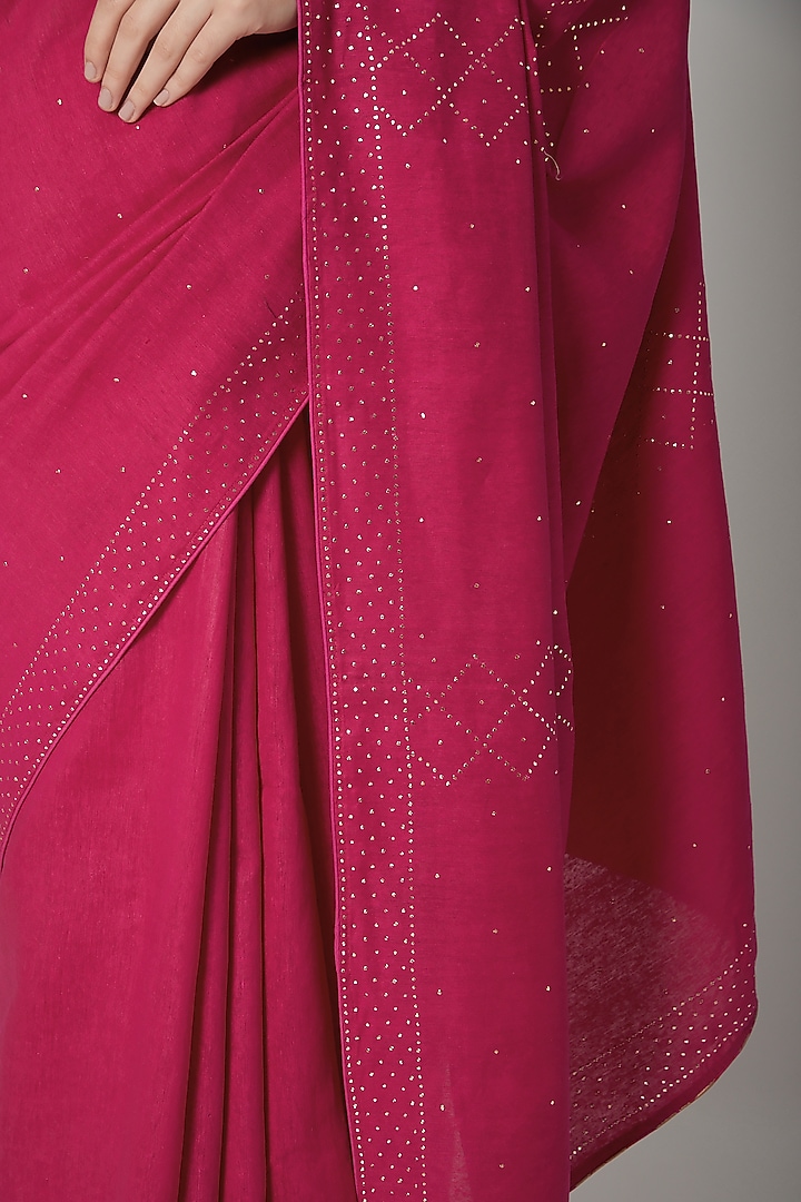Rani Pink Mukaish Embroidered Party Wear Saree Set by Varastraa at Pernia's Pop Up Shop