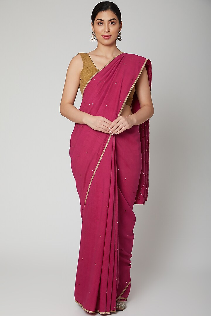 Purple Matka Silk Mukaish Embroidered Handwoven Party Wear Saree Set by Varastraa at Pernia's Pop Up Shop