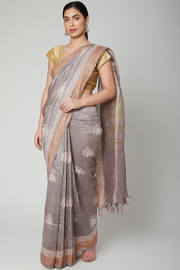 Grey Printed Party Wear Saree Set by Varastraa at Pernia's Pop Up Shop