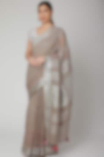 Beige Sequins Embroidered Saree Set by Varastraa