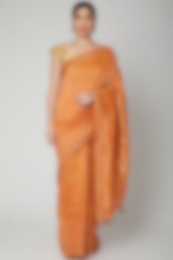 Orange Zardosi Embroidered Saree Set by Varastraa