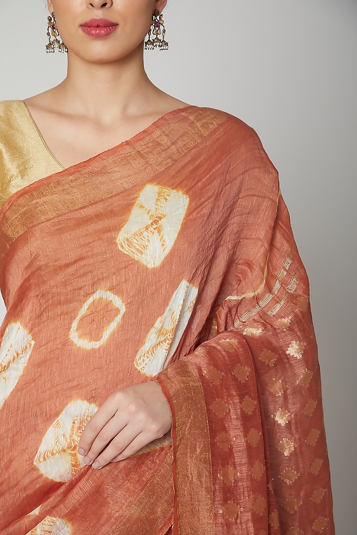 Blush Pink Linen Silk Tie-Dye Printed Party Wear Saree Set by Varastraa at Pernia's Pop Up Shop