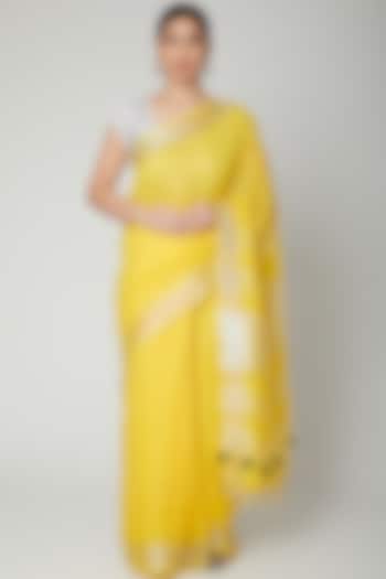 Yellow Embroidered Saree Set by Varastraa