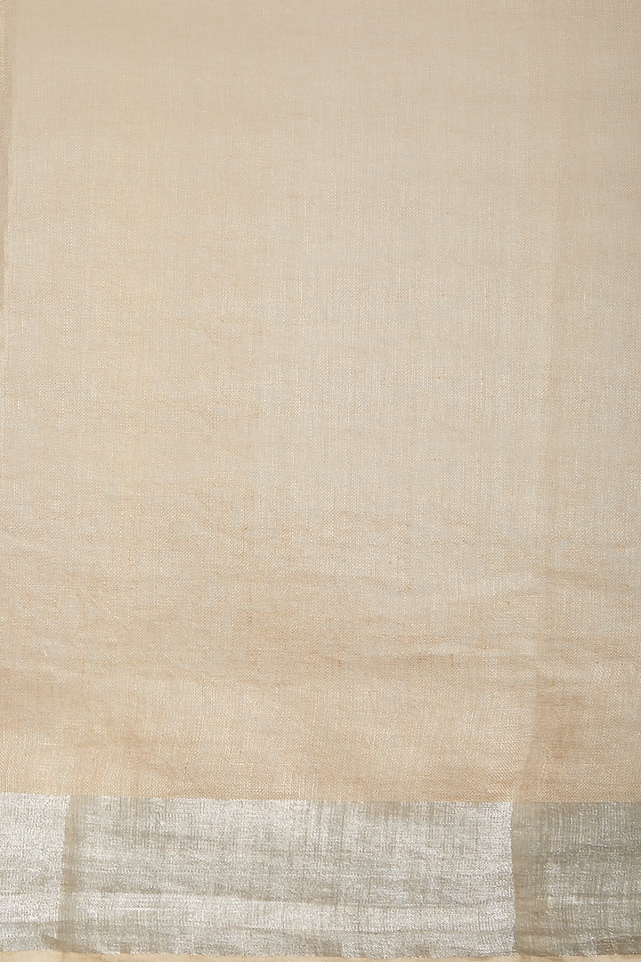 Beige Linen Applique Embroidered Party Wear Saree Set by Varastraa at Pernia's Pop Up Shop