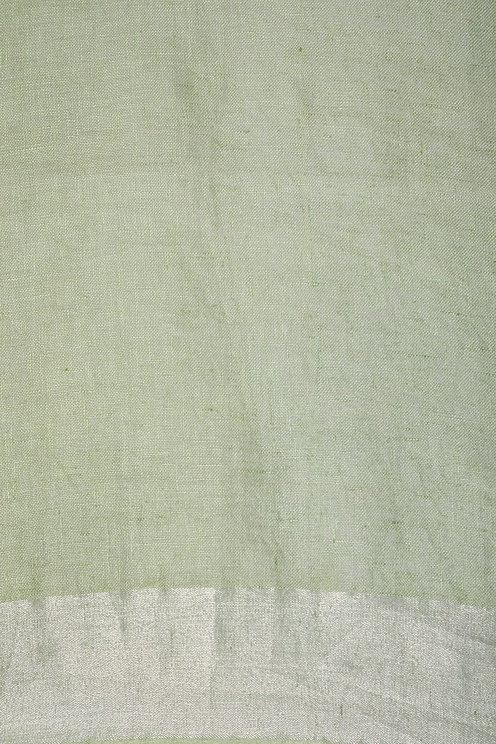Sea Green Linen Applique Embroidered Party Wear Saree Set by Varastraa at Pernia's Pop Up Shop