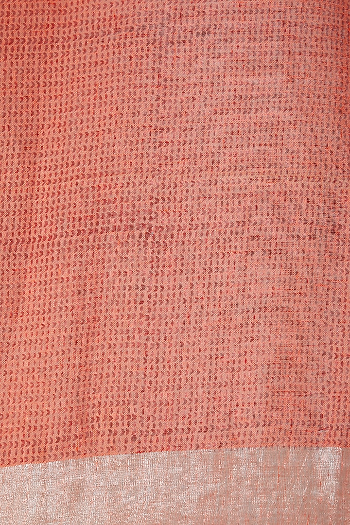 Blush Pink Linen Tie & Dye Printed Handwoven Party Wear Saree Set by Varastraa at Pernia's Pop Up Shop