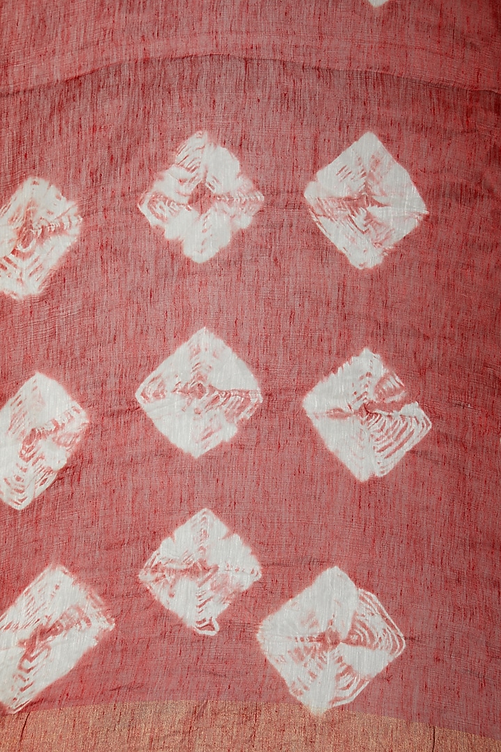 Rust Orange Linen Silk Tie-Dye Printed Party Wear Saree Set by Varastraa at Pernia's Pop Up Shop