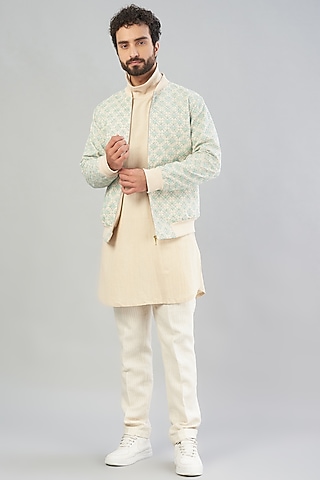 Off-White Embroidered Bomber Jacket by VARENYA