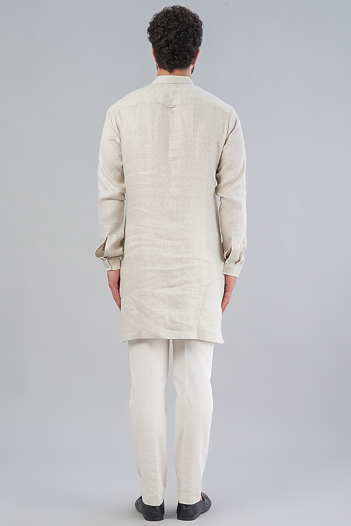 Natural Beige Linen Kurta by VARENYA at Pernia's Pop Up Shop
