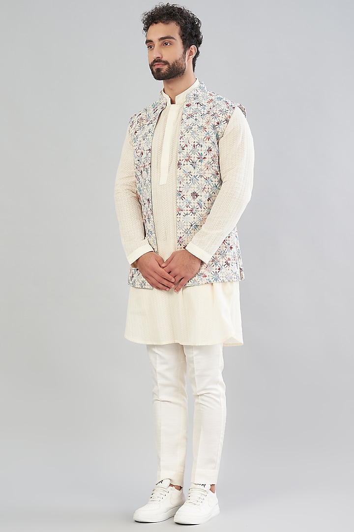 Off-White Printed Nehru Jacket by VARENYA