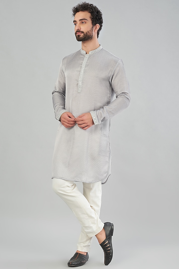 Grey Embroidered Kurta by VARENYA