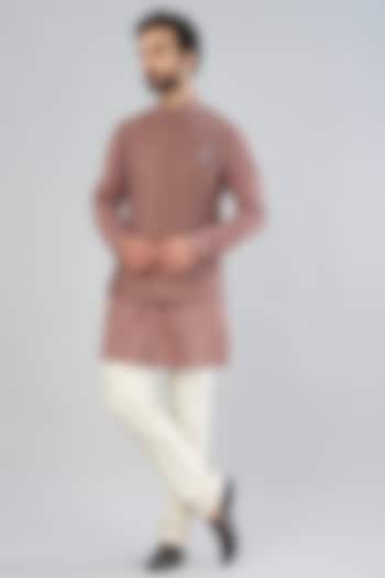 Brown Embroidered Nehru Jacket With Kurta Set by VARENYA