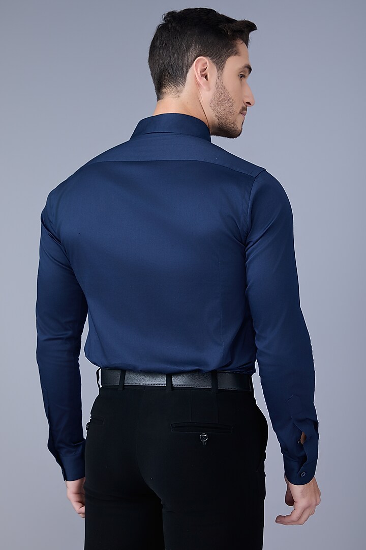 Blue Cotton Satin Party Wear Shirt by VAROIN MARWAH at Pernia's Pop Up Shop