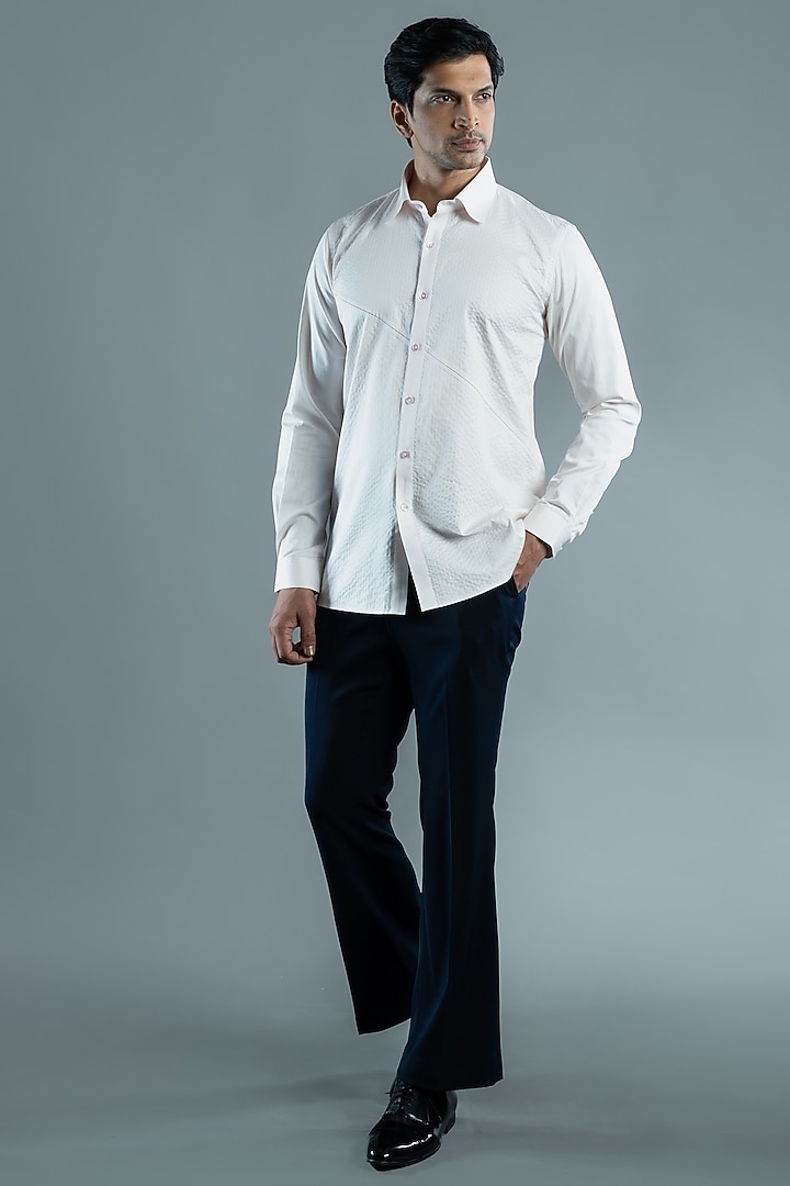 Light Pink Cotton Textured Party Wear Shirt by VAROIN MARWAH at Pernia's Pop Up Shop