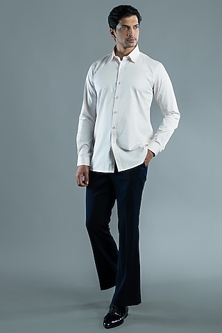 Light Pink Cotton Textured Shirt by VAROIN MARWAH
